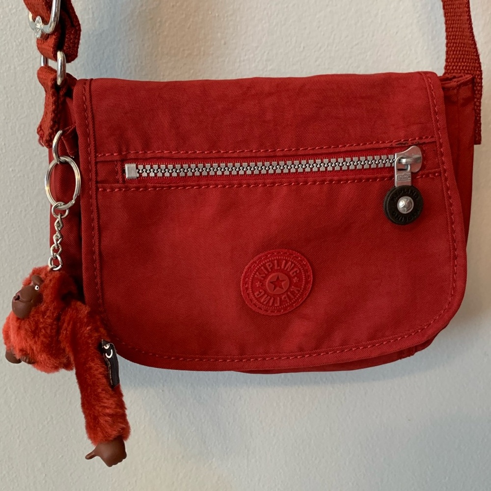 Kipling Crossbody/Shoulder bag in Deep Red Nylon.